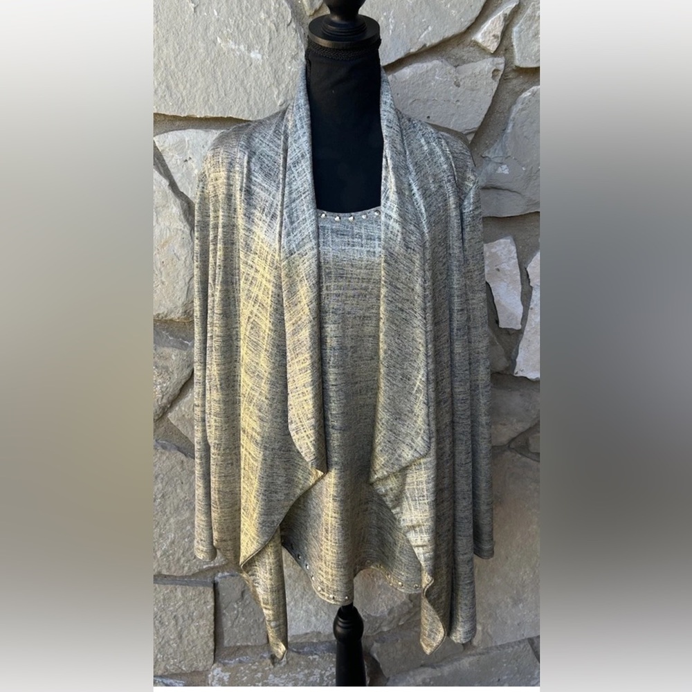 Ruby Rd Holiday Tunic Top 1X Gold Black Metallic Attached Tank Stud‎ Accent NWOT
